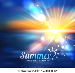 Summer holidays - beautiful vector background with the sunset, sea, sun and the blurred effect. This vector can be used for postcards, banners, posters and web page