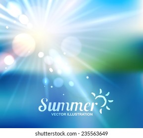 Summer holidays - beautiful vector background with the sunset, sea, sun and the blurred effect. This vector can be used for postcards, banners, posters and web page
