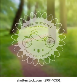 Summer holidays. Blurry unfocused vector summer poster with bicycle.