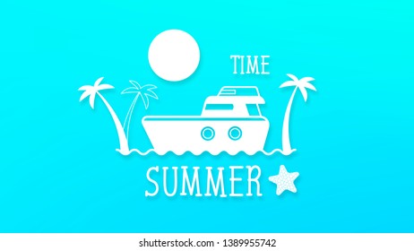 Summer Holidays In Boat On The Ocean Tropical Background . Vector Illustration