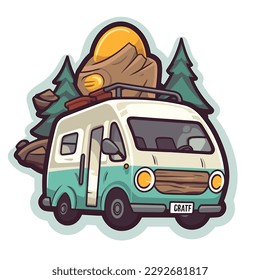 Summer holidays and camping. Travel by caravan for adventure. Family trip. Cartoon vector illustration. label, sticker, t-shirt printing svg