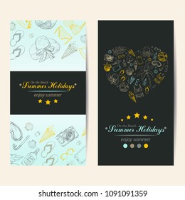 Summer Holidays cards with beach elements. Vector illustration for your design