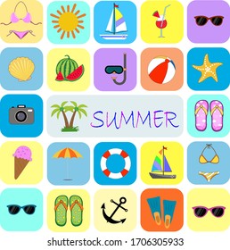 Summer and Holidays Colored Vector Icons.