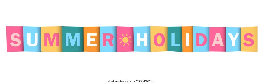SUMMER HOLIDAYS colorful vector typography banner with sun symbol on white background