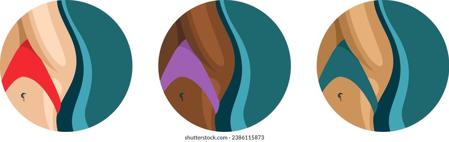 Summer holidays concept. Female character wearing swimsuit. Sea, girl. Vector illustration. girl at sea. holiday at sea. Woman sunbathing. The girl lies on the sea. vacation.  Beautiful girl body