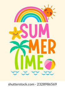 Summer holidays concept with typography and cute illustration design. 