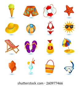 Summer holidays decorative icon set with ice cream shorts lifebelt sea star isolated vector illustration