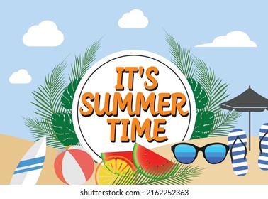 Summer holidays design concept vector illustration. Tropical beach scene.
