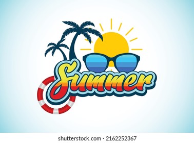 Summer holidays design concept vector illustration. Tropical beach scene.
