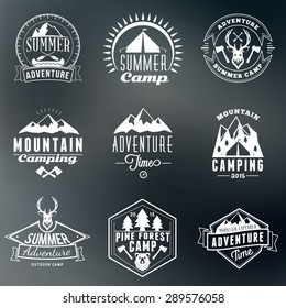 Summer Holidays Design Elements. Set of Hipster Vintage Logotypes and Badges on Colorful Background