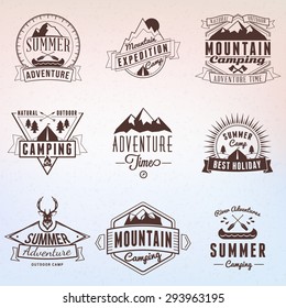 Summer Holidays Design Elements. Set of Hipster Vintage Logotypes and Badges