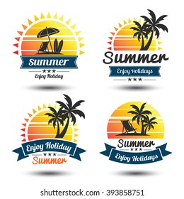 Summer holidays design elements set. Retro and vintage templates. Labels, Badges,emblem,vector illustration