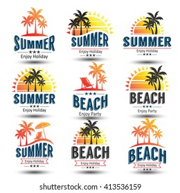 Summer holidays design elements set. Retro and vintage templates. Labels, Badges,emblem,vector illustration