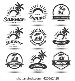 Summer holidays design elements set. Retro and vintage templates. Labels, Badges,emblem,vector illustration