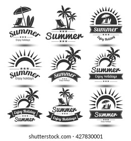 Summer holidays design elements set. Retro and vintage templates. Labels, Badges,emblem,vector illustration