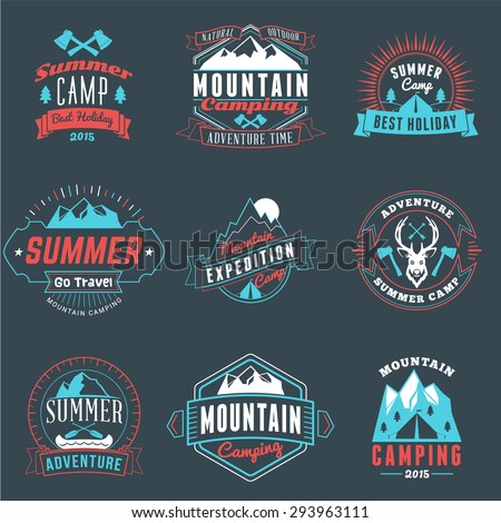 Summer Holidays Design Elements. Set of Hipster Vintage Logotypes and Badges in Three Colors on Dark Background