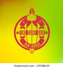 Summer holidays design elements and typography design. Retro and vintage templates. Surfing tiki bar, labels, badges, cards. Vector set.