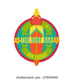 Summer holidays design elements and typography design. Retro and vintage templates. Surfing tiki bar, labels, badges, cards. Vector set.