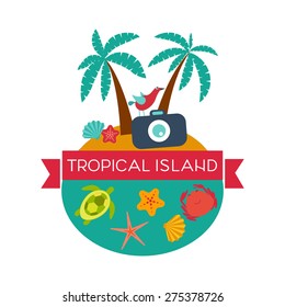 Summer holidays design elements and typography design label, logo, badge. Retro and vintage templates.  Flier last minute tour
