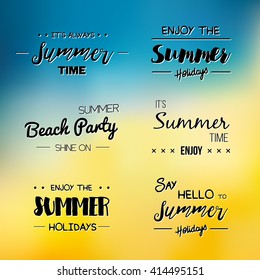 Summer holidays design elements and typography set. Retro and vintage templates. Labels, Badges, Posters, T-shirts, Apparel. Vector set. Beach vacation, party, travel, tropical paradise, adventure.