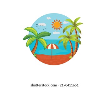 Summer holidays design emblem, summer beach symbol, coconut tree beach logo vector illustration