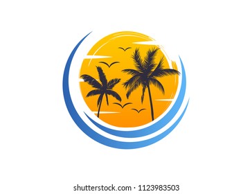 Summer holidays design Labels, Beach logo,  Badges, vector illustration
