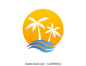 Summer holidays design Labels, Beach logo,  Badges, vector illustration