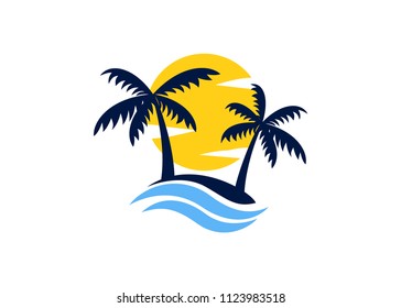 Summer holidays design Labels, Beach logo,  Badges, vector illustration