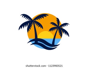 Summer holidays design Labels, Beach logo,  Badges, vector illustration