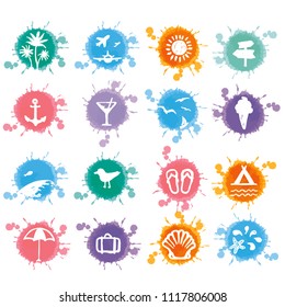 Summer holidays  flat icons set vector illustration, watercolor