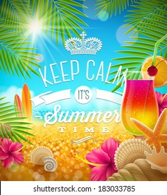 Summer holidays greeting - tropical design, vector illustration