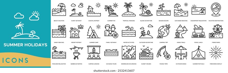 Summer Holidays icon. Beach Vacation, Sunny Getaway, Coastal Retreat, Summer Fun and Tropical Paradise