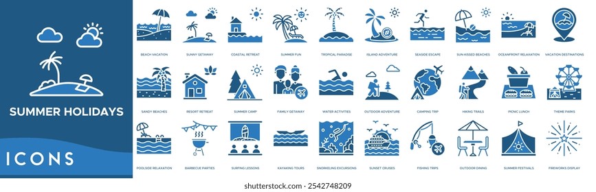 Summer Holidays icon. Beach Vacation, Sunny Getaway, Coastal Retreat, Summer Fun and Tropical Paradise