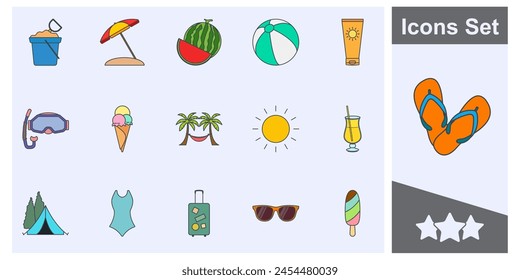 Summer and Holidays icon set symbol collection, logo isolated vector illustration