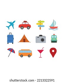 Summer and Holidays Icons. beach icon set isolated on white background. Perfect for coloring book, textiles, icon, web, painting, books.