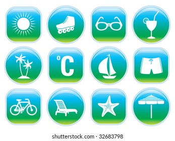 Summer holidays icons to put you in a summer mood.