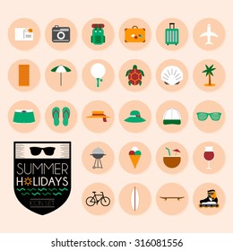Summer holidays icons set