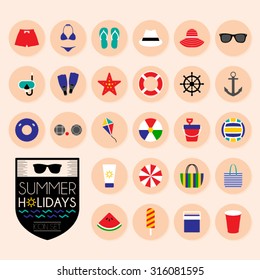 Summer holidays icons set