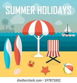 Summer holidays illustration. Bathing Beach