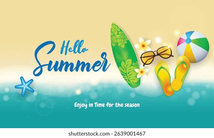 Summer holidays illustration, Hello summer layout banners design. poster, greeting card flyer header for website
