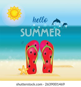 Summer holidays illustration, Hello summer layout banners design. poster, greeting card flyer header for website
