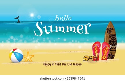 Summer holidays illustration, Hello summer layout banners design. poster, greeting card flyer header for website.