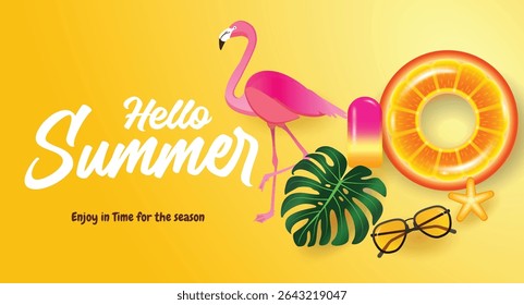 Summer holidays illustration, Hello summer layout banners design. poster, greeting card flyer header for website.
