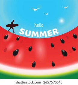 Sommerferien Illustration, Hallo Sommer Layout Banner Design. Poster, Grußkartenfliegerkopf für Website.