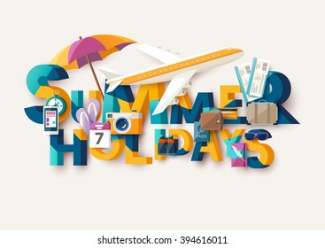 Summer holidays illustration with lettering. Typographic poster.
