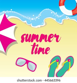 Summer and holidays. The illustration on the theme of tourism and recreation.  Flat. Postcard and poster.