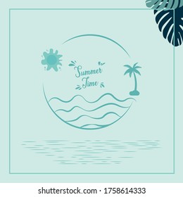 Summer holidays illustration - sea inhabitants on a beach sand against a sunny seascape