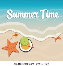 Summer holidays illustration - sea inhabitants on a beach sand w