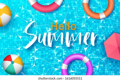 Summer holidays illustration. Top view of swimming pool with clean water. Vector illustration