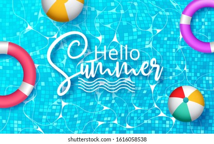 Summer holidays illustration. Top view of swimming pool with clean water. Vector illustration